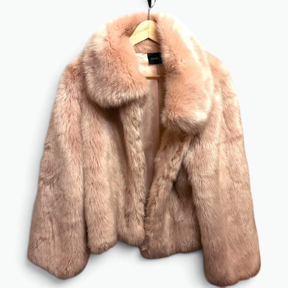 Cliche Pink Faux Fur Coat Coquette Glam Barbiecore XL Blush Winter Ski Bunny